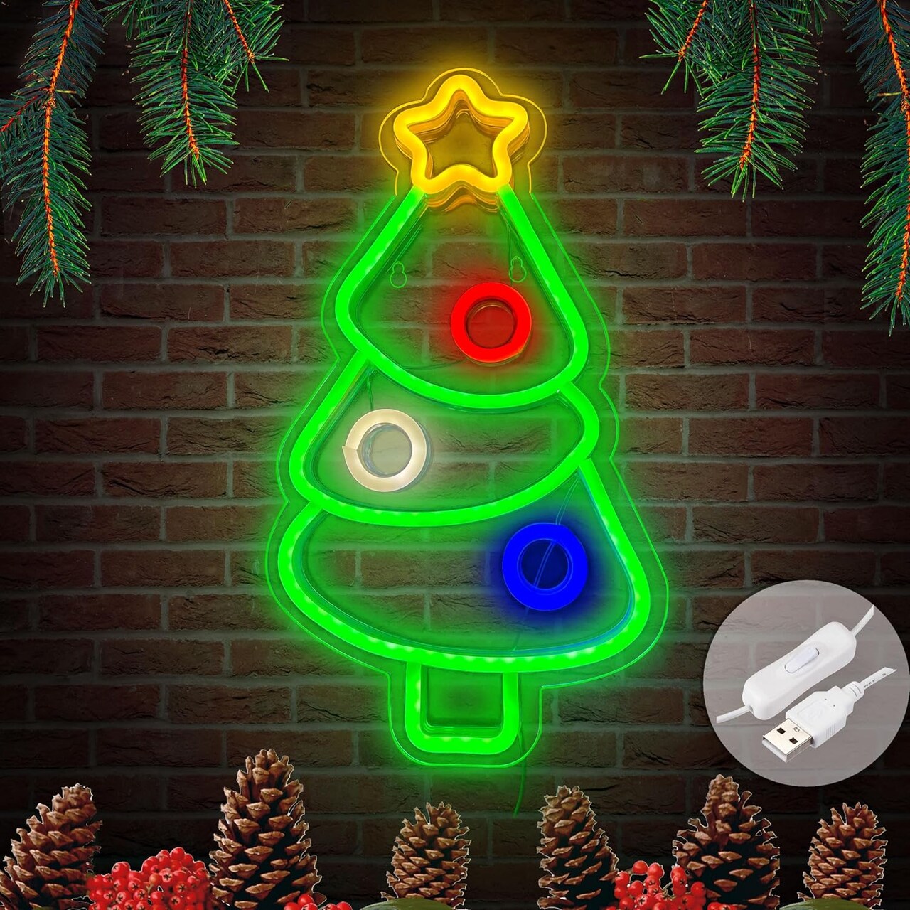 Christmas Neon Signs for Wall Decor USB Operated Neon Art Decorative Lights for Home Office Bar Pub Club Party Supplies Gift Idea (Christmas Tree)